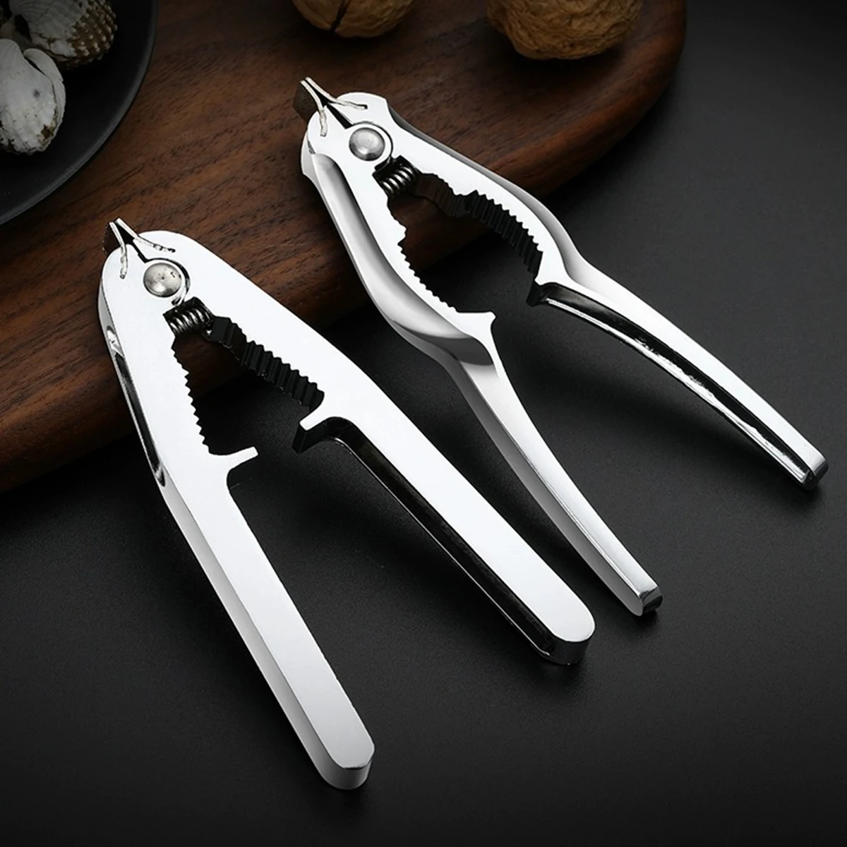 WORTHBUY Clam Opener Zinc Alloy Spring Seafood Clamp Multifunctional Kitchen Tools Walnut Clip Oyster Nut Cracker Clam Tongs-animated-img