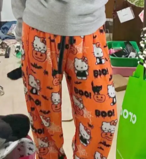 Halloween Sanrio Hello Kitty Pajamas Pants Unisex Autumn Winter Warm  Flannel Sleepwear Trendy Pumpkin Y2k Cartoon Home Clothes