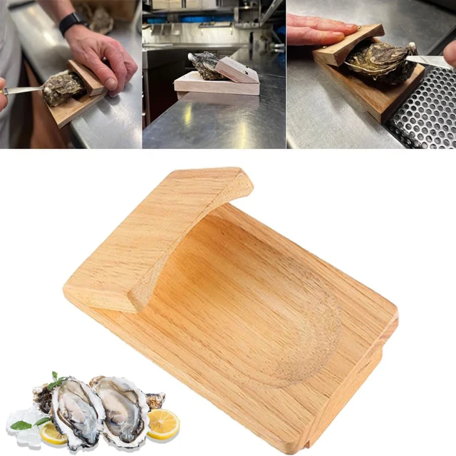 1PC Wooden Oyster Shucking Clamp Oyster Holder Handguard Seafood Wood Shucking Clamp Oyster Shucking Protector Seafood Tools-animated-img