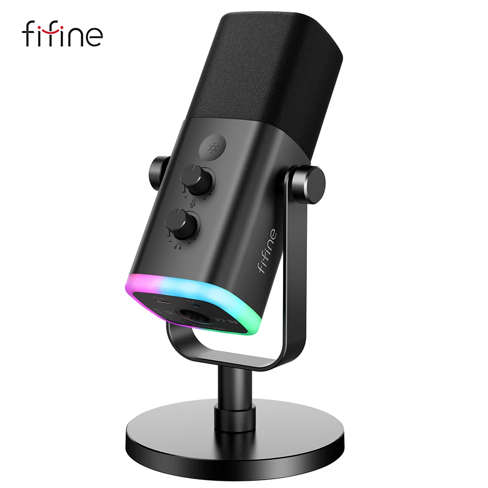 FIFINE USB/XLR Dynamic Microphone with Touch Mute Button,Headphone jack,I/O Controls,for PC PS5/4 mixer,Gaming MIC Ampligame AM8-animated-img