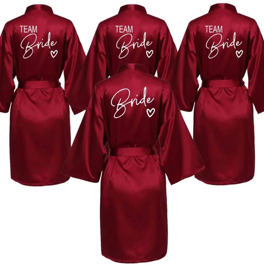 Wedding Party Team Bride Robe With Black Letters Kimono Satin Pajamas Bridesmaid Bathrobe SP004-animated-img