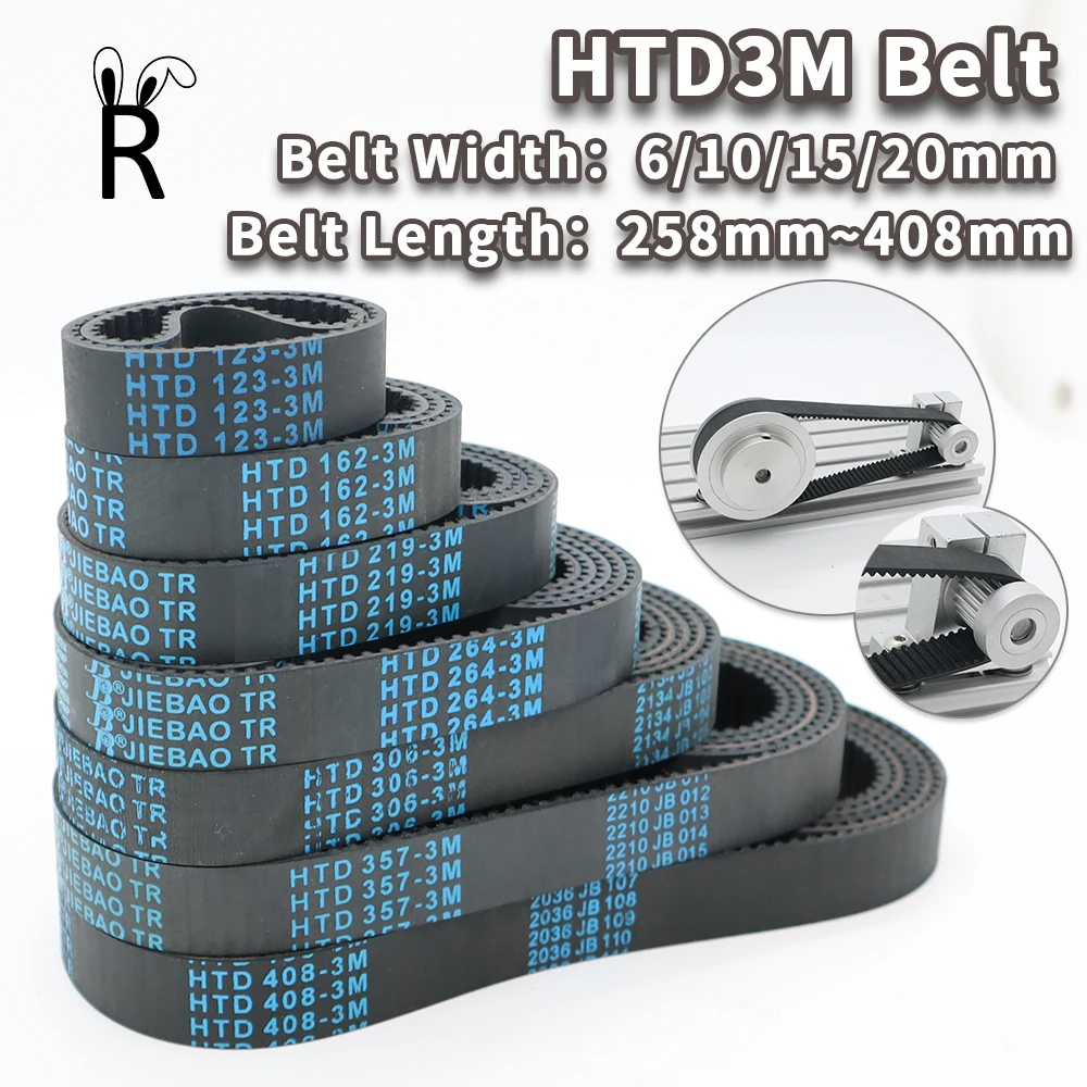 HTD3M Timing Belt Length 258mm to 408mm 3M Belt Width 6mm 10mm 15mm 20mm Synchronous Belt HTD 3M Belts Closed Loop Rubber Belt-animated-img