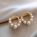 Rhinestone Imitation Pearl Stud Earrings For Women Korean Style Double Row Pearl Zircon Earring Elegant Christmas Party Jewelry preview-2