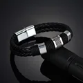 Vintage Woven Leather Rope Wrap Bracelets For Men Classic Stainless Steel Bangles Bracelets Punk Wristband Jewelry Male Gifts preview-2