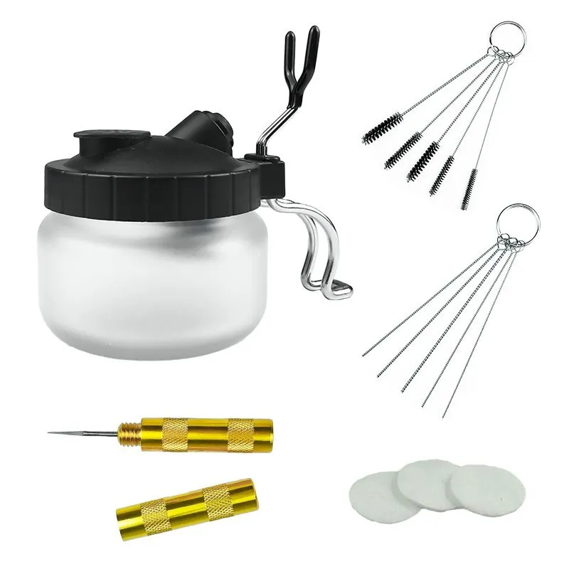 Airbrush Cleaning Kit Clean Pot Jar with Holder and Cleaning