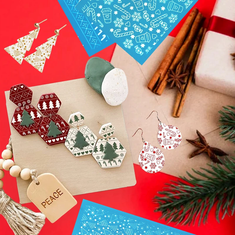 Free Standard Shipping Reusable Pottery Christmas Silkscreen for Polymer  Clay Tool for Joy Clay Earrings Making Print Stencils
