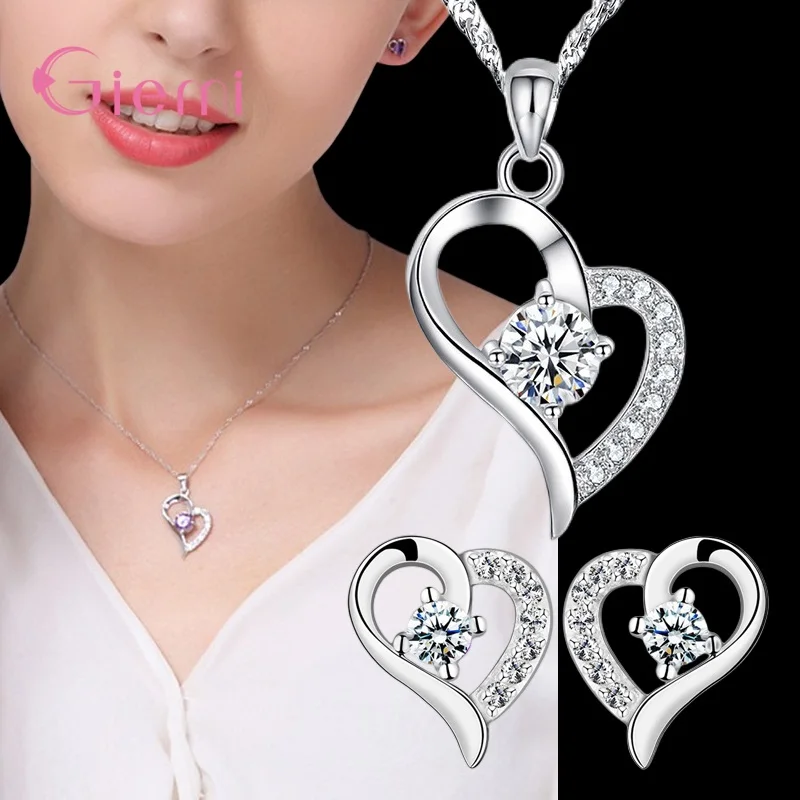 925 Silver New Arrival Multifarious Peach Heart Shape Fashion Wedding Engagement Gift Necklace Earrings Jewelry Sets-animated-img