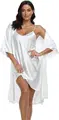 Women's Silk Satin Pajamas 2Pcs Sexy Silky Pj Robe Set with Chemise Nightgown