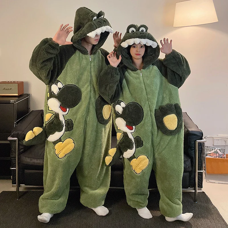 Halloween Cartoon Plush Pajamas Kawaii Anime Couple Hooded Nightwear Suit Winter Boys Girl Party Cosplay Costumes Women Homewear-animated-img