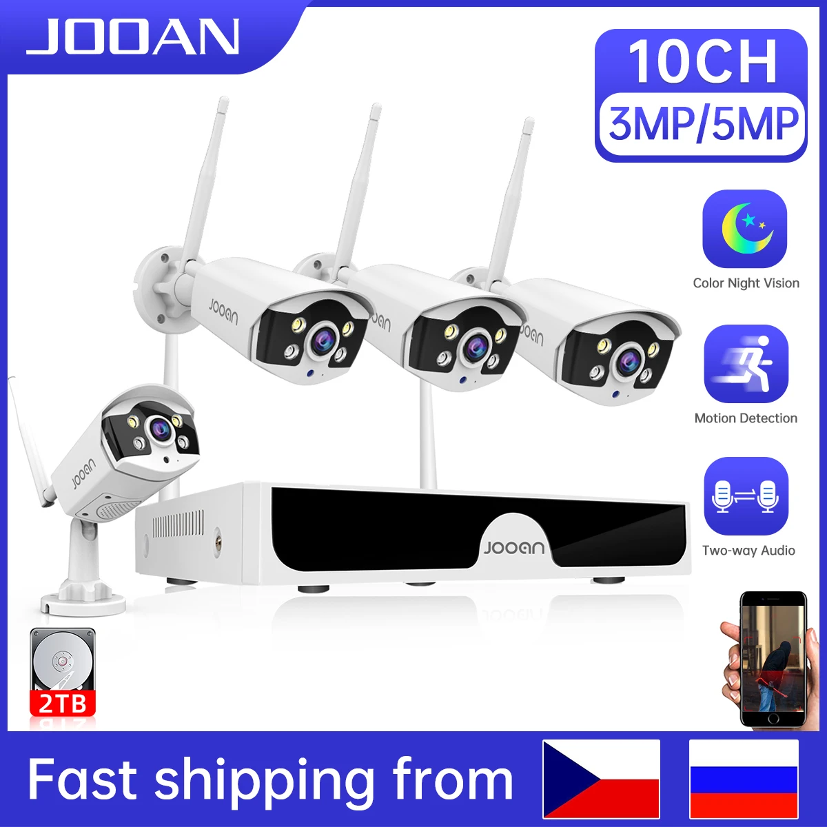 Jooan 3MP 5MP WiFi CCTV System 10CH NVR Security Camera System Two Way Audio Outdoor Wireless IP Cameras Video Surveillance Kit-animated-img