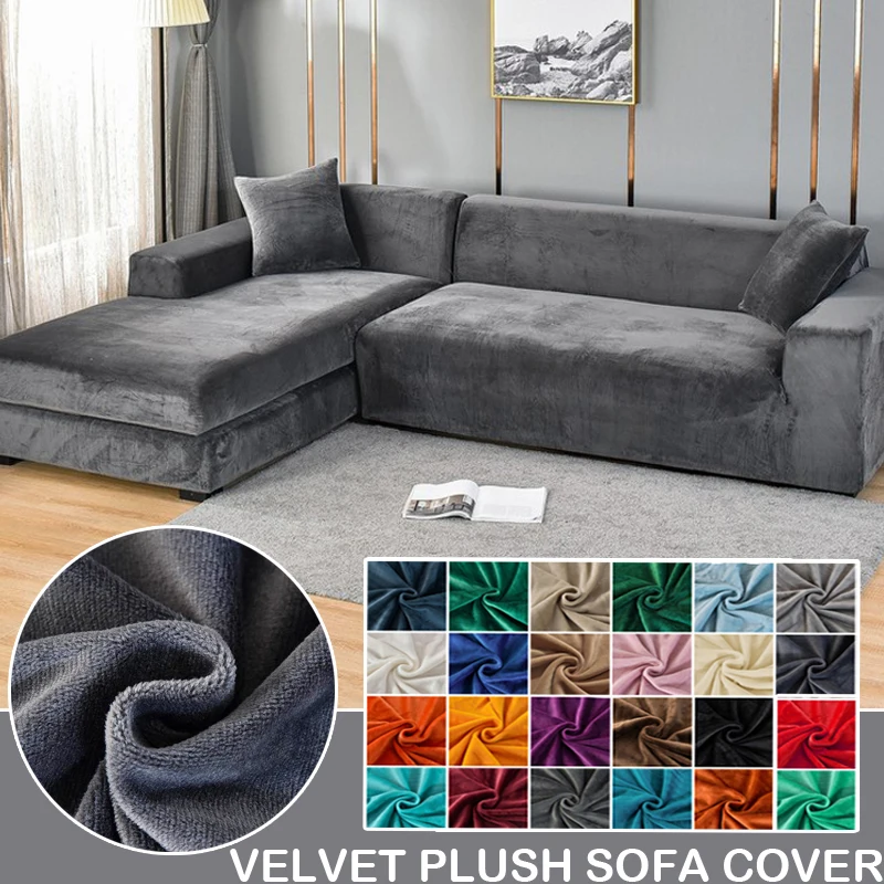 Velvet Sofa Cover Elastic Thick L Shaped Corner Sofa Cover for Living Room 1/2/3/4 Seater Stretch Cover for Sofa Couch Armchair-animated-img