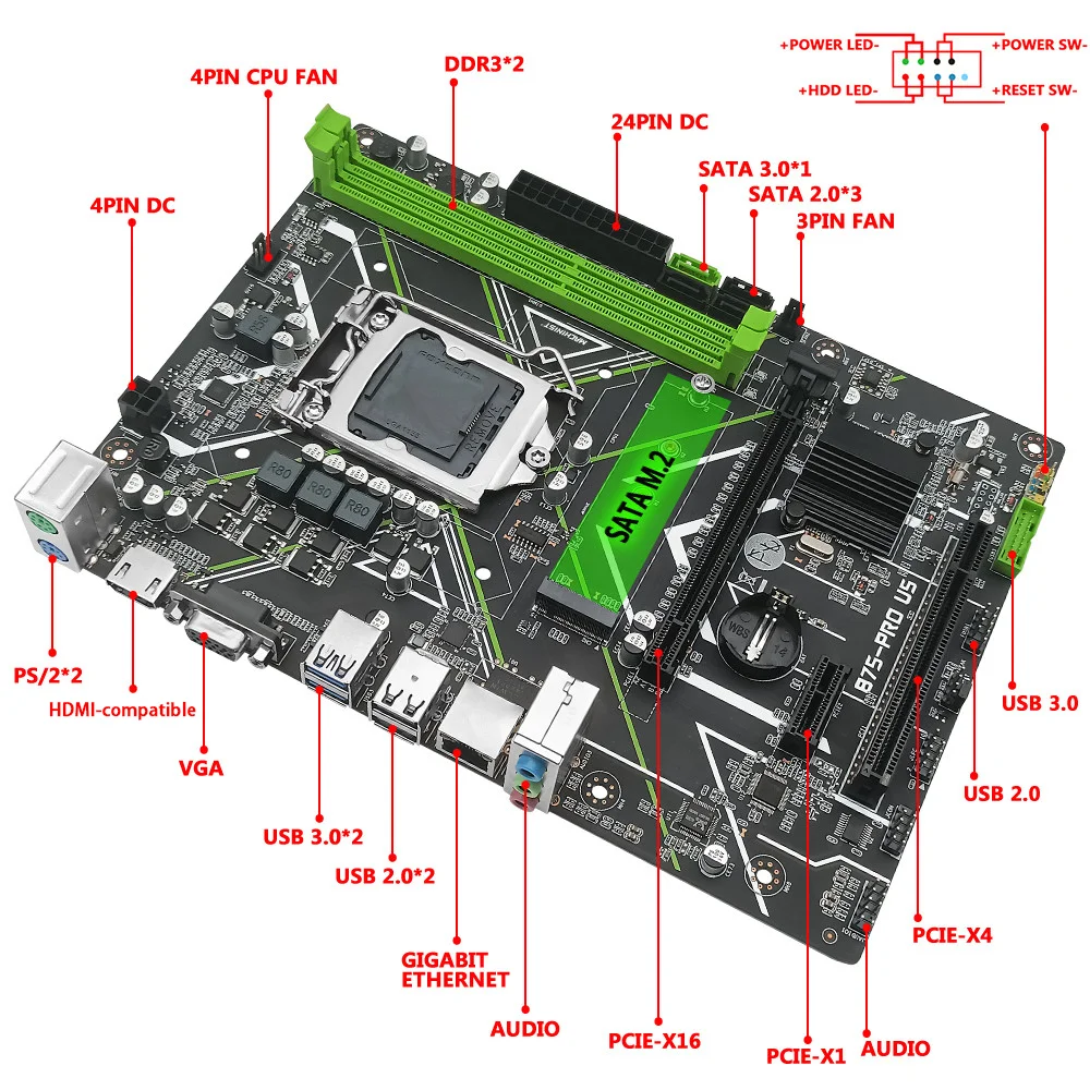 MACHINIST B75 Desktops Motherboard LGA 1155 Support Intel I3/i5/i7 Processor CPU DDR3 16G Memory RAM SATA M.2 HDMI VGA B75-PROU5 preview-2
