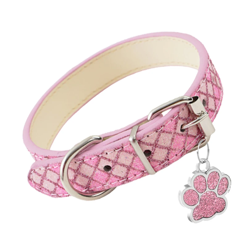 Leather Dog Collars Safety Adjustable Pink Leather PU Glitter Luxury Dog Collars for Small Medium Big Dog Puppy Dog Accessories-animated-img