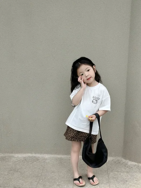 Girls Skirts Korea Style 2024 Summer New Leopard Print All Matching Casual Comfortable Baby Fashion Kids Summer Clothes-animated-img