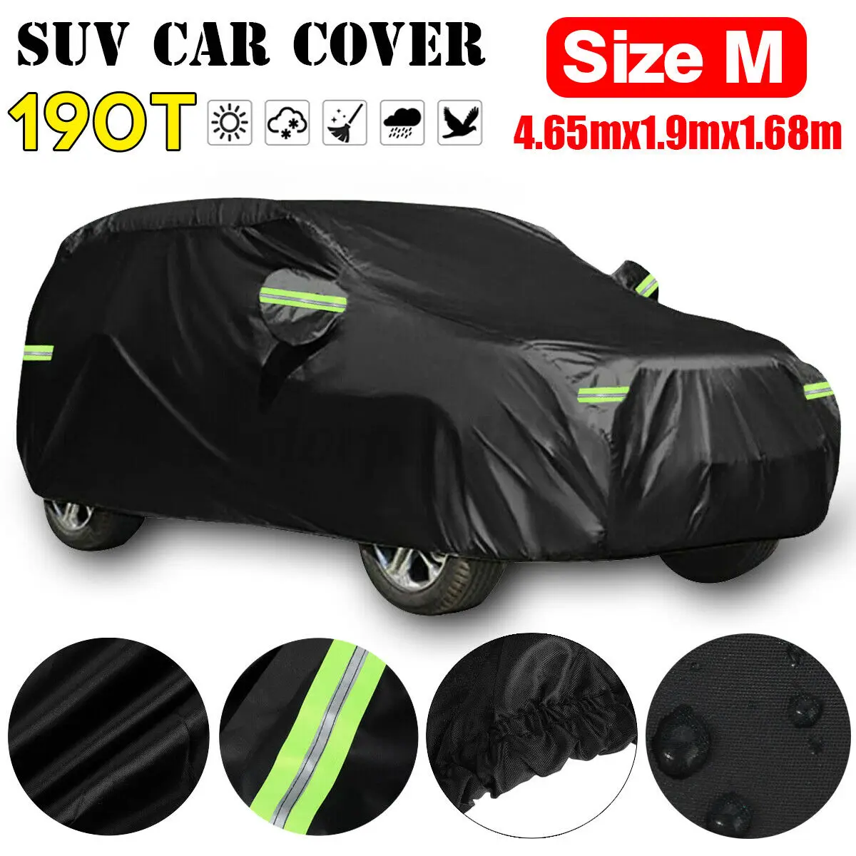 Universal SUV/Sedan Full Car Covers Outdoor Waterproof Sun Rain Snow Protection UV Car Zipper Design Black Car Case Cover M-XXL-animated-img