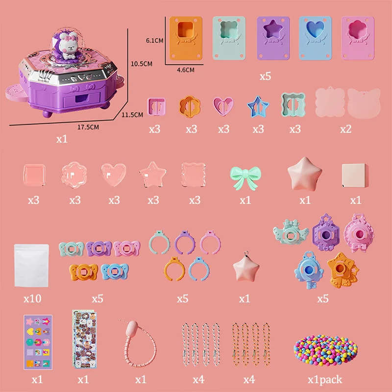 DIY Making Jewel Rings Magical Kit for Girl Supplies Bead Handmade Princess Pendant Keychain Colored Beans Kid Toy Birthday Gift-animated-img