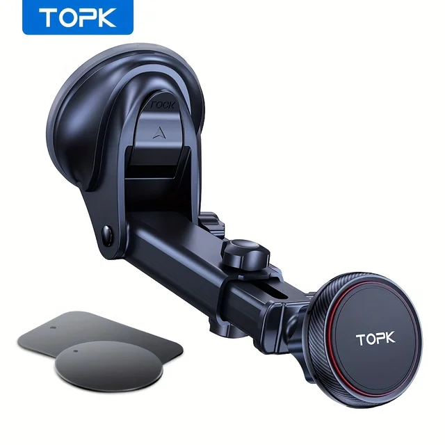 TOPK Magnetic Car Phone Mount, N52 Strong Magnet Dashboard Windshield Suction Cup Car Phone Holder Adjustable Telescopic Arm-animated-img