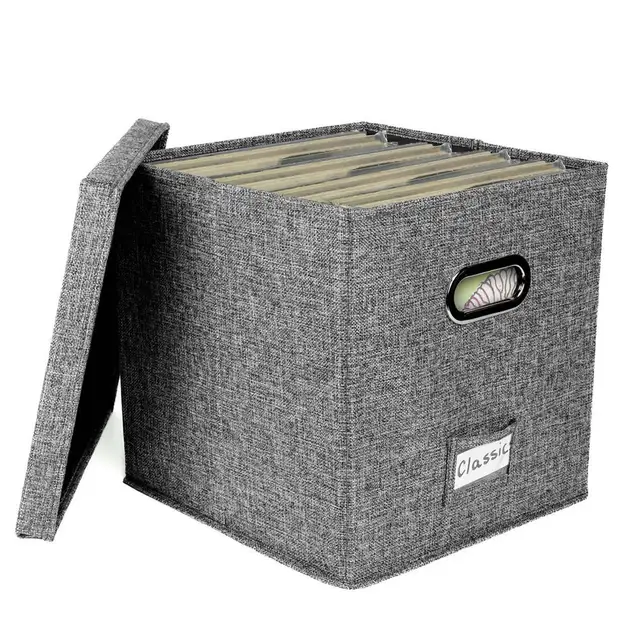Vinyl Record Storage Box With Lid Sturdy Portable Music Album Holder Storage File Boxes With Clear Label Pouch home Supplies-animated-img