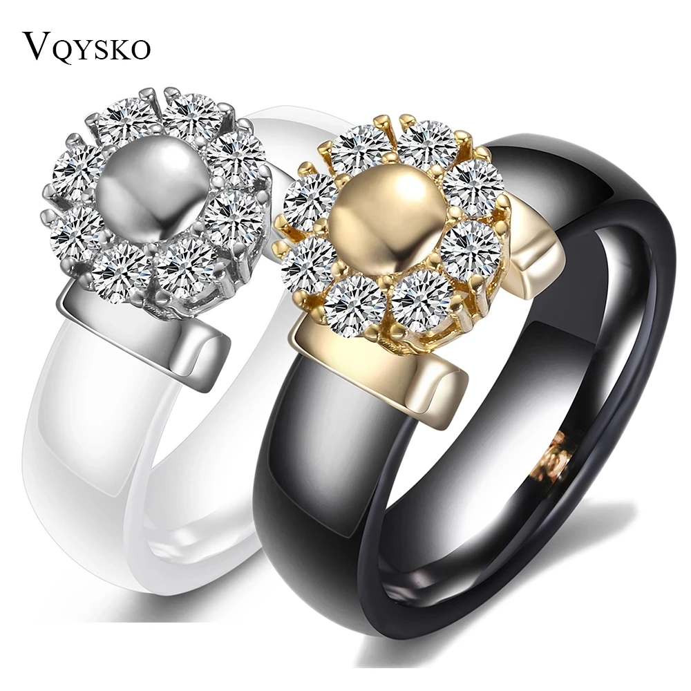 Black&White Ceramic Rings For Women Cubic Zircon Stainless Steel Engagement Wedding Rings Elegant Love Rings Ceramic Jewelry-animated-img