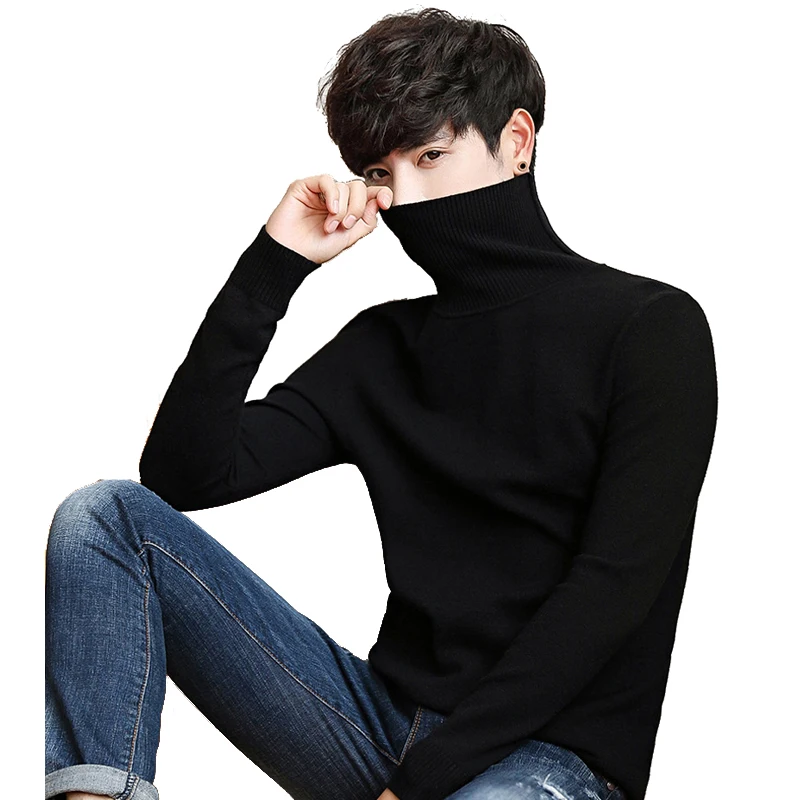 Black Turtleneck Men Knitted Sweater 