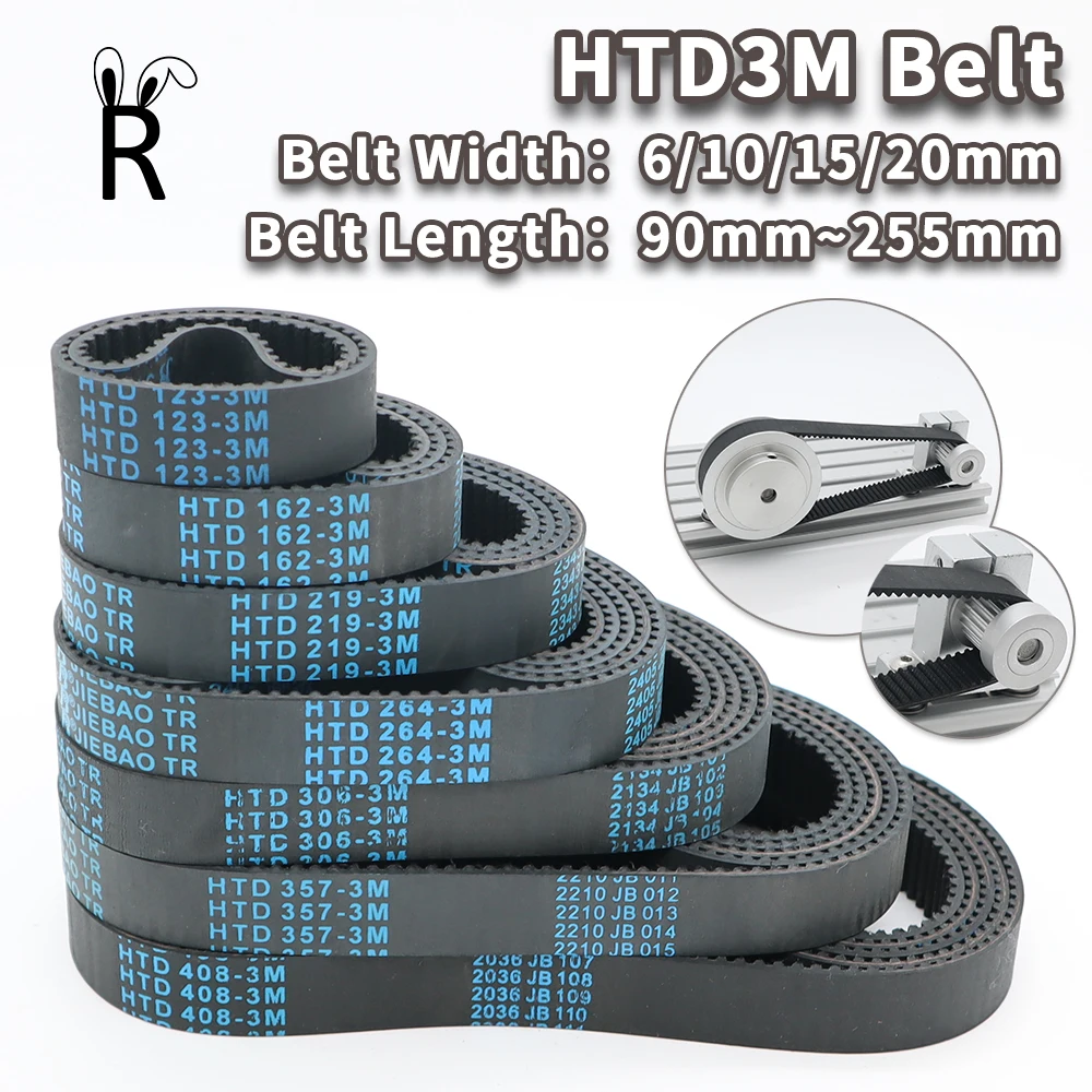 HTD3M Timing Belt Length 90mm to 255mm 3M Belt Width 6mm 10mm Synchronous Belt 3M Closed Loop Rubber Belt HTD 3M Belts 15mm 20mm-animated-img