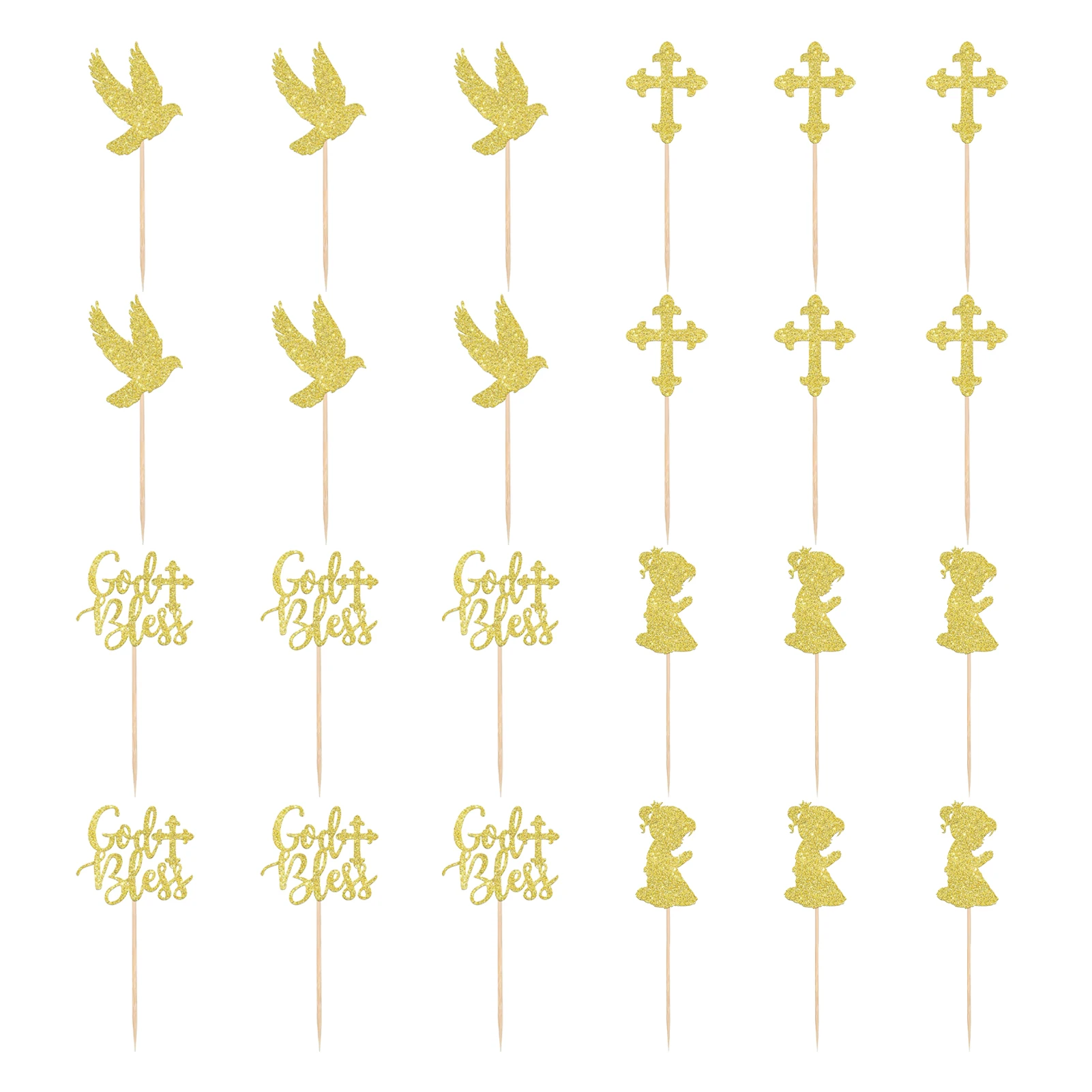 24 PCS God Bless Cupcake Toppers Glitter Jesus Religious Cross Cupcake Picks First Holy Communion Cupcake Birthday  Decoration-animated-img