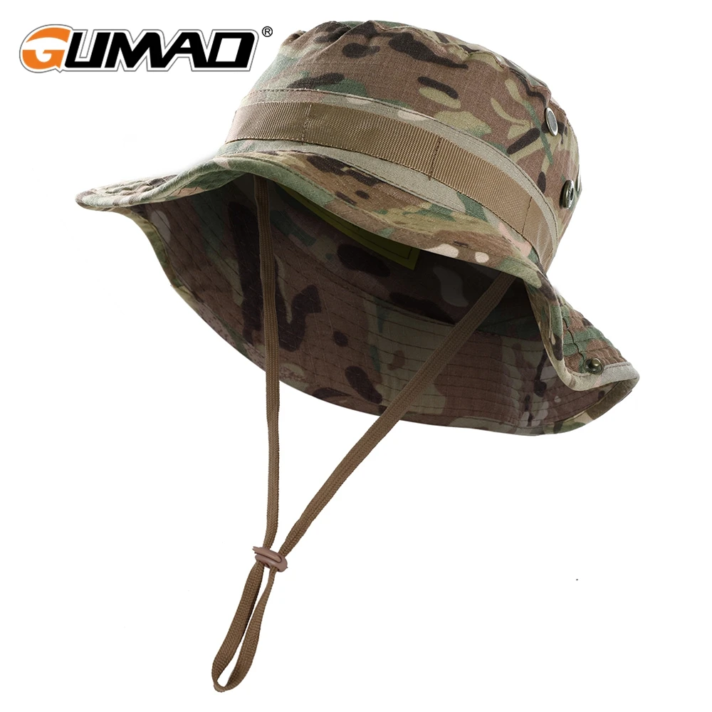 Tactical Camouflage Cap Men Women Outdoor Sports Sun Protection Boonie Bucket Fishing Hiking Hunting Climbing Hats Panama Caps-animated-img