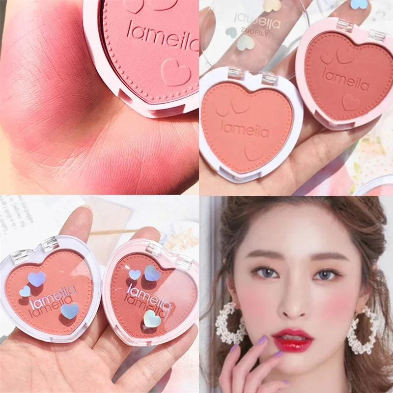 1Pcs Love Shaped Blush Waterproof Sweat-proof Blusher Natural Monochrome Blush Palette Long-lasting Face Contour Natural Makeup-animated-img