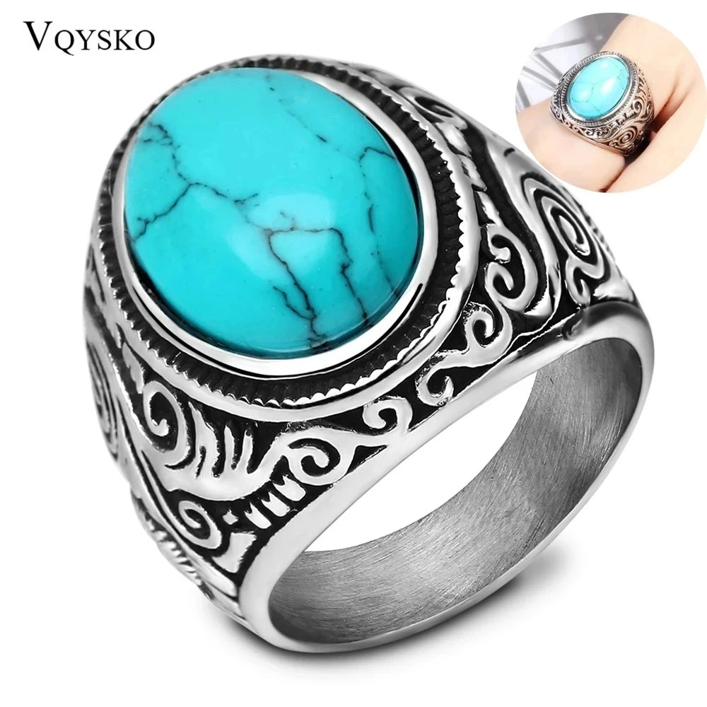 Wholesale Retro Jewelry Titanium Steel Inlaid Black Onyx Ring Gift Men Domineering Rings Party Jewellry Accessory Drop Shipping-animated-img