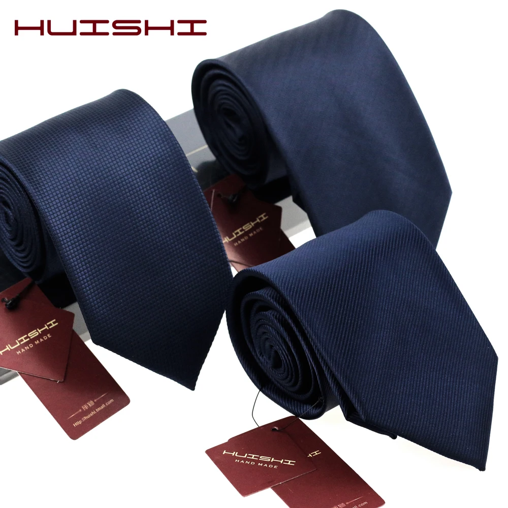 HUISHI 8CM 8 Styles Men's Solid Dark Blue Color Neck Tie 6cm Waterproof Jacquard Necktie Daily Wear Cravat Wedding Party For Men preview-7