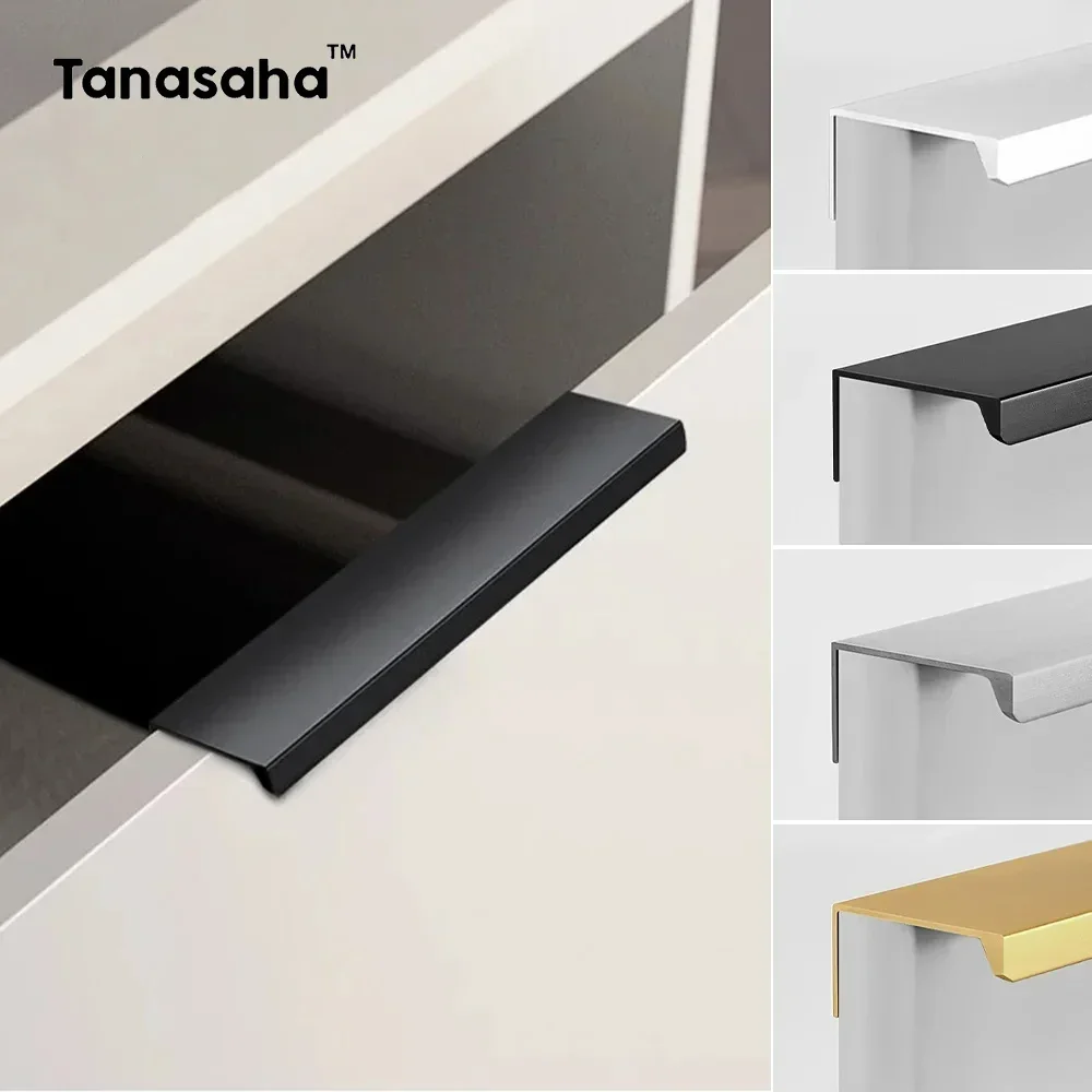 Non-punch Furniture Handle Brushed Gold Silver Matte Black Lacquer White Cabinet Handles Hidden Handles for Cabinets and Drawers-animated-img