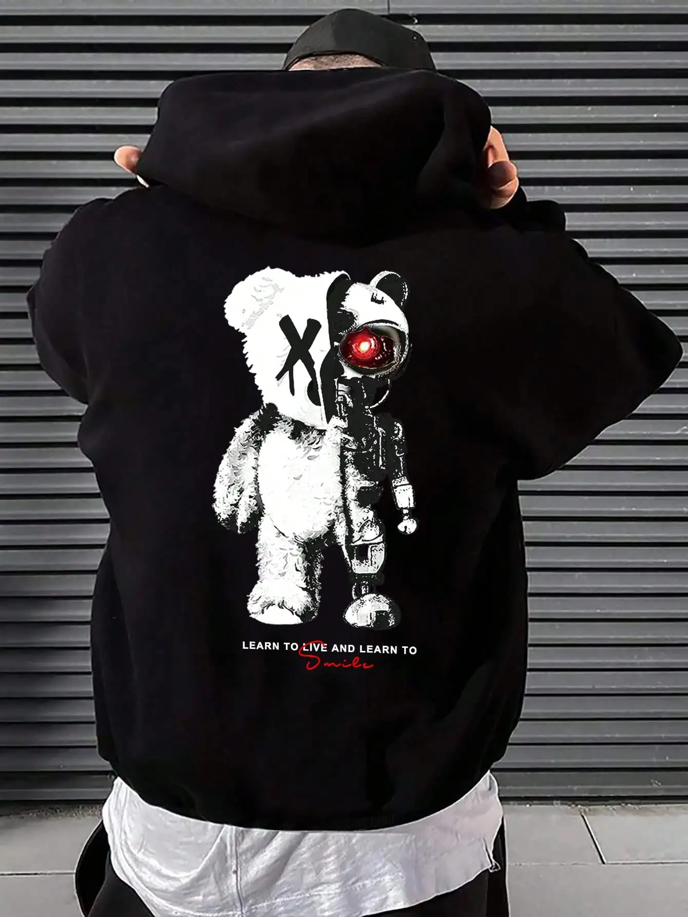 Cartoon Machine Bear Print Pullovers Men Cartoons Creative Hoodie Oversize Fashion Clothing All-Match Autumn Winter Male Hoody-animated-img