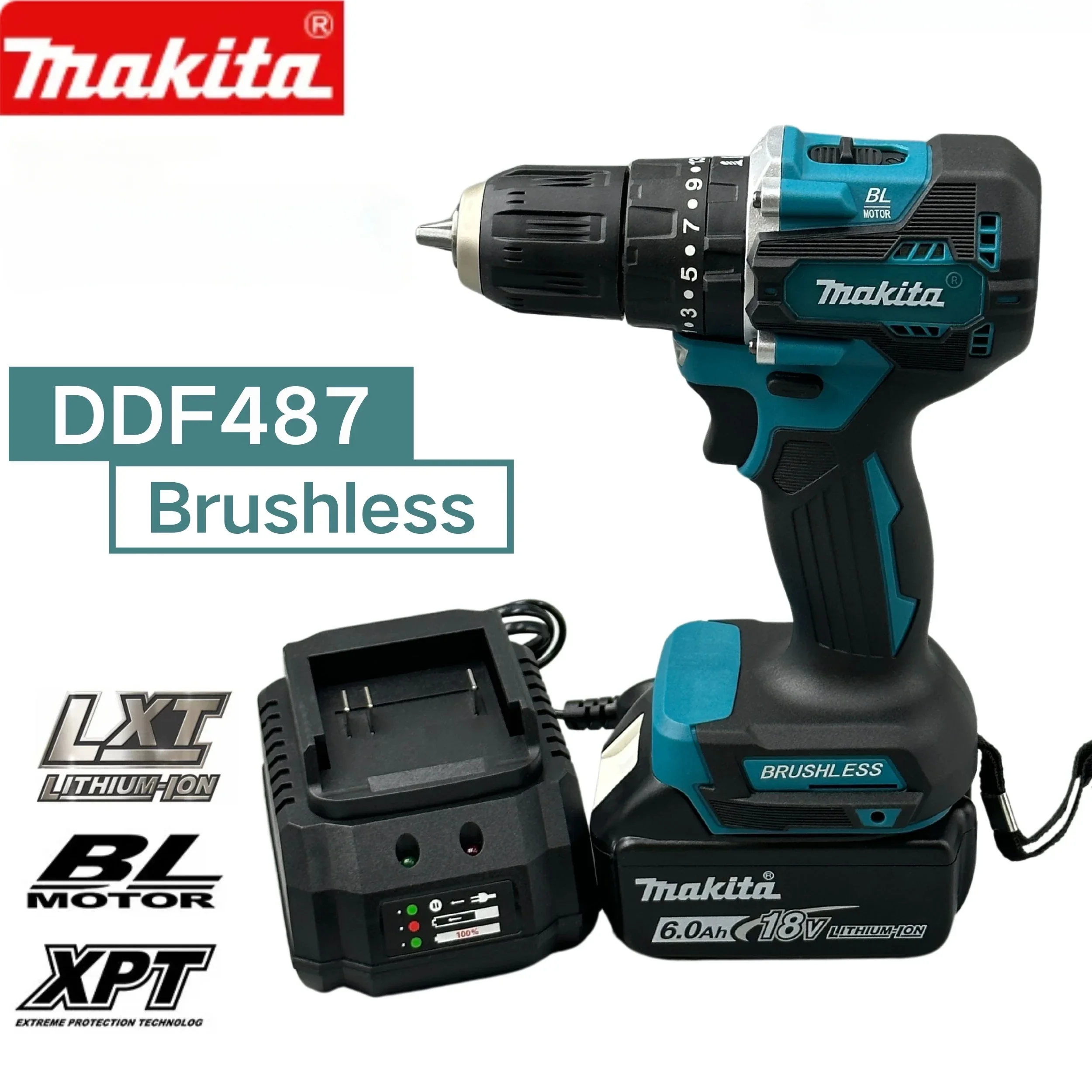 Makita DDF487 18V Electric Screwdriver brushless  Cordless Driver Drill LXT Battery drill Brushless Motor Compact Great Couple-animated-img