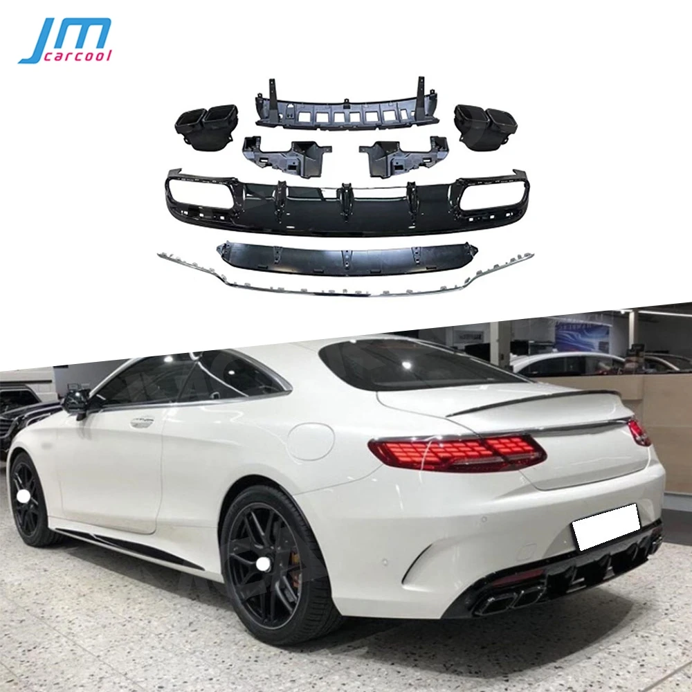 PP Car Rear Bumper lip Diffuser with Exhaust Tips for Mercedes Benz S Class C217 S400 S450 S500 S63 AMG Coupe 2 Door 2018-2020-animated-img