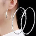 Top Quality 925 Sterling Silver Earrings Simple Round Circle Hoop Earrings For Woman Fashion Wedding Engagement Charm Jewelry preview-2