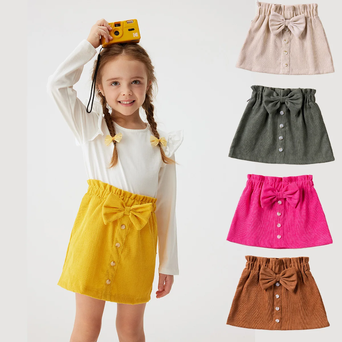 Toddler Girls Solid Bowknot Half-body Skirt Children Korean Fashion Peplum A-line Skirt Spring Autumn Daily Clothing Hot Sale-animated-img