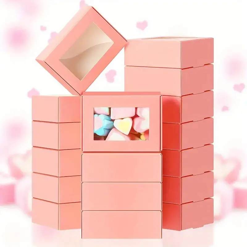 20/30 Pink Small Paper Boxes With Clear Window, Suitable for Jewelry Soap Chocolate Candy Weddings Parties Birthdays-animated-img