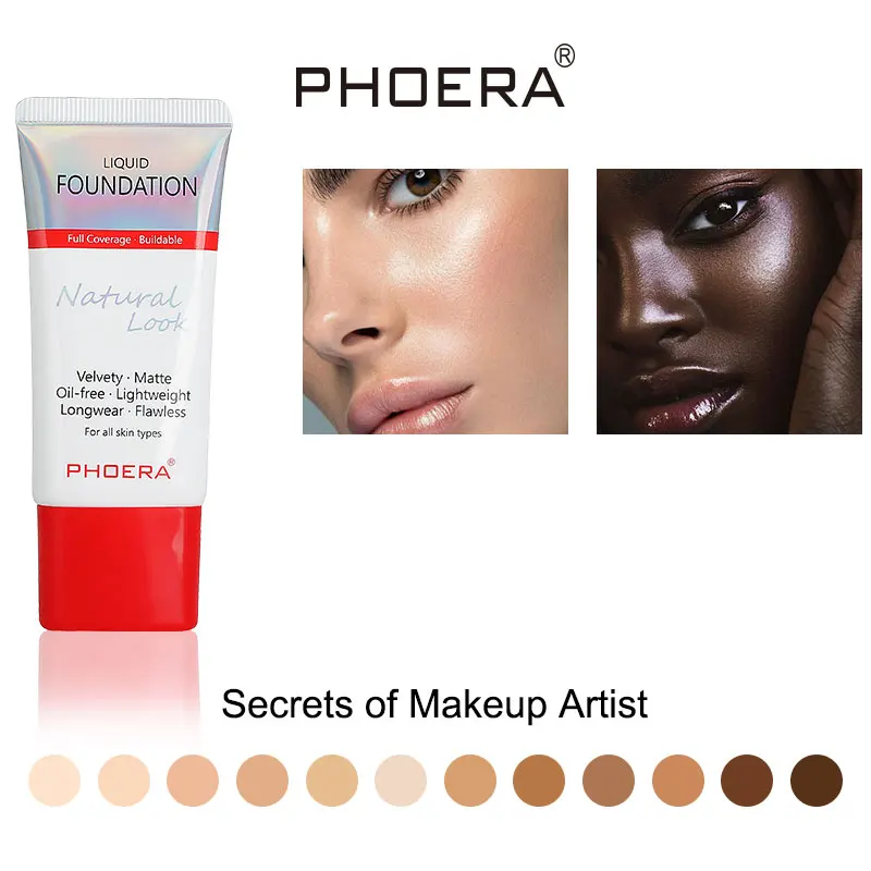 PHOERA Liquid Foundation Mineral Touch Oil Control Matte Skin-Friendly Makeup Full Coverage 24Hour Long Lasting Cosmetic-animated-img