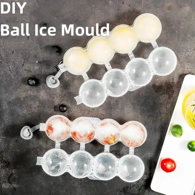 4 Hole Ice Cube Makers Round Ice Hockey Mold Whisky Cocktail Vodka Ball Ice  Mould Bar Party Kitchen Ice Box Ice Cream Maker Tool