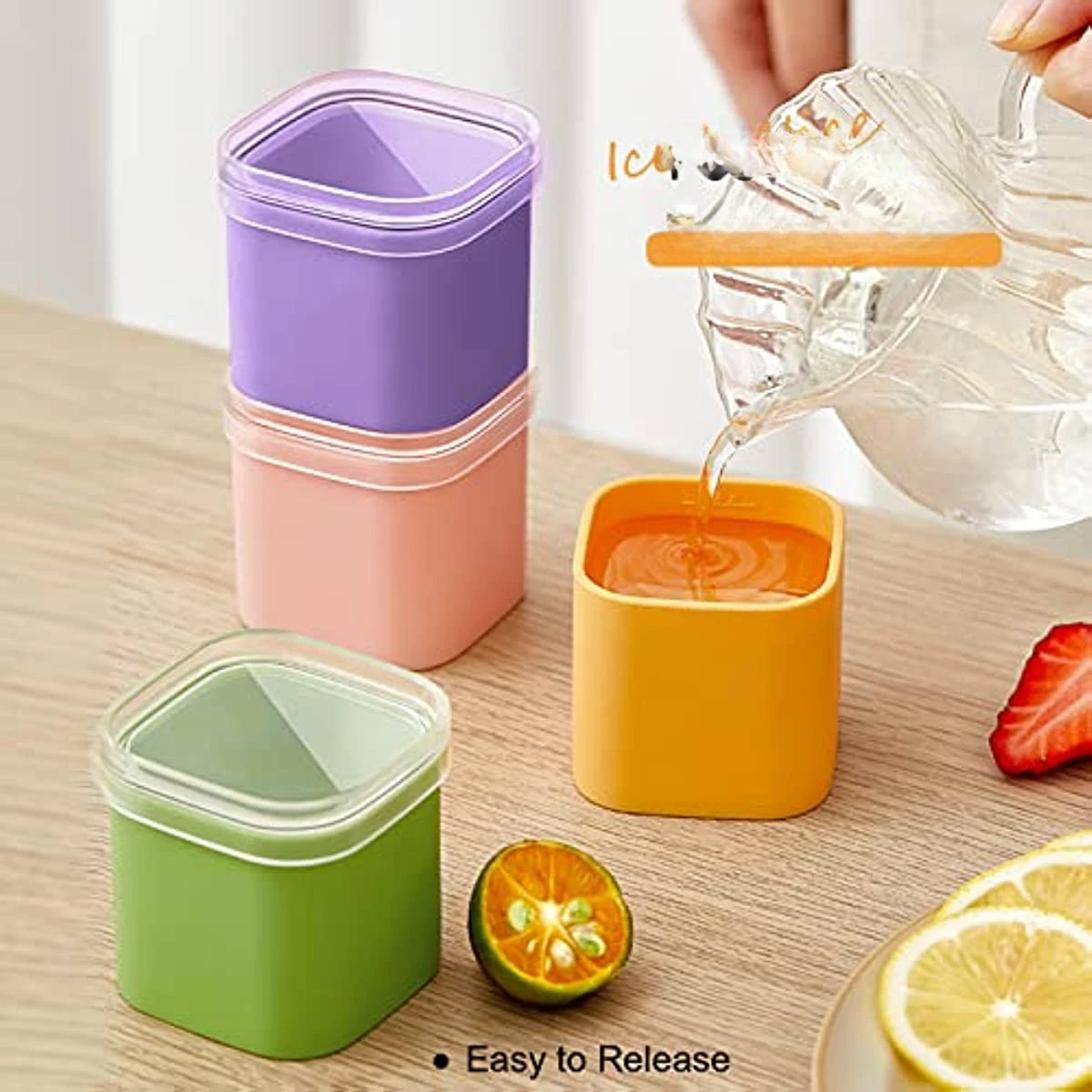 קנו אלי אקספרס  Cocktails Ice Cube Trays with Lids Small Ice Cube Molds  for Freezer Silicone Cubes Passion Fruit Baby Supplementary Food Ice Box