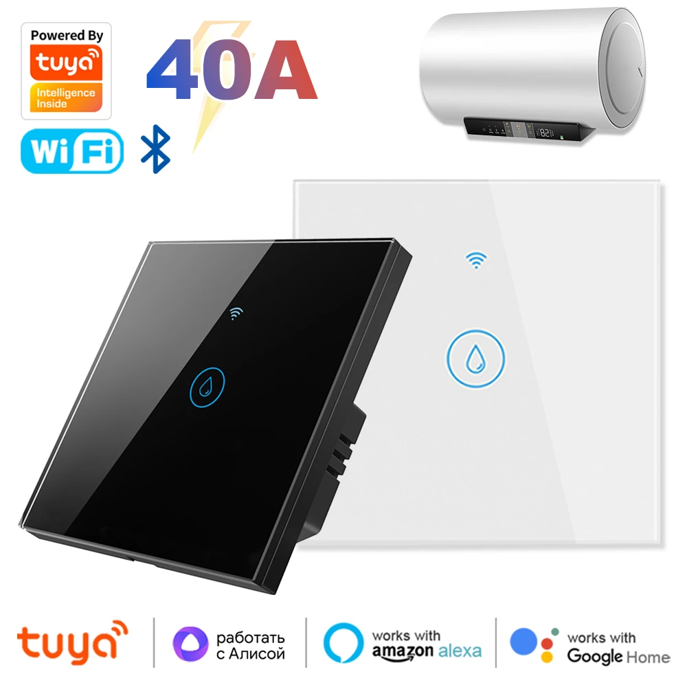 Tuya Smart 40A Wifi+Bluetooth Water Heater Boiler Touch Switch 8800W Timer Schedule Voice Control Alexa Google Home Yandex Alice-animated-img