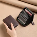 Multi Slot Card Holder Vintage Small Wallet Women Men Business Bank Credit Card Bag Male Coin Pouch Solid Leather Zipper Wallet preview-2