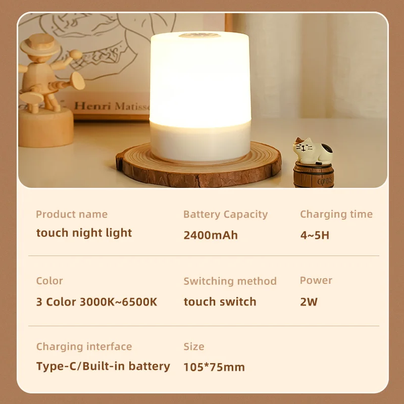 Touch Night Lamp USB LED Lamp With Switch Rechargeable Three Colors Lights For Kitchen Hallway Closet Bedroom Home Night Light-animated-img