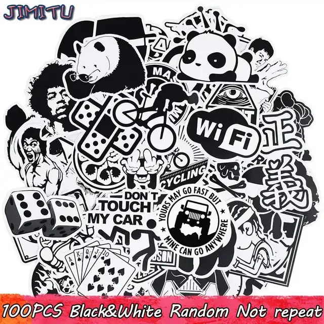 100 PCS Black and White Random Stickers Graffiti Funny Punk Anime Decals Sticker DIY Laptop Suitcase Skateboard Moto Bicycle Car-animated-img