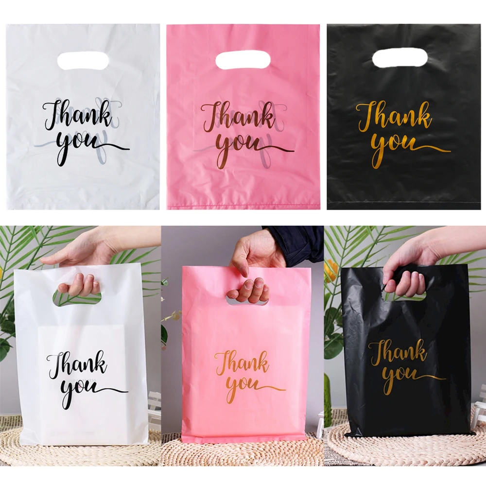 10/50/100Pcs Thank You Gift Bags Plastic Wedding Birthday Party Treat Bags Favors Small Business Shopping Candy Cookie Packaging-animated-img