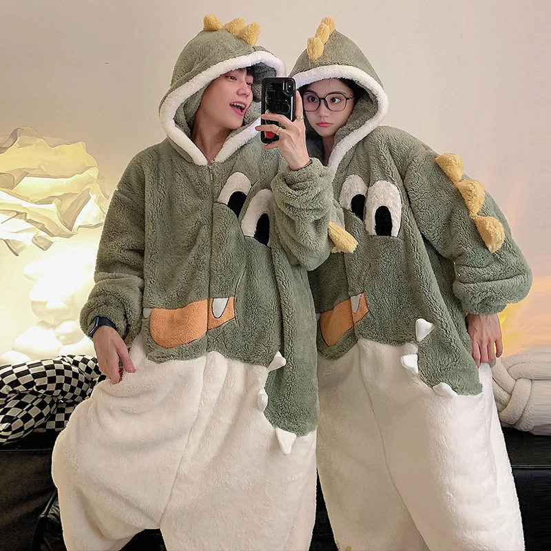 Cartoon Women Pajamas Jumpsuits Women Sleepwear Adult Men Homewear Couples Party Hooded Pyjamas Thick Onesie Velvet Clothes 3XL-animated-img