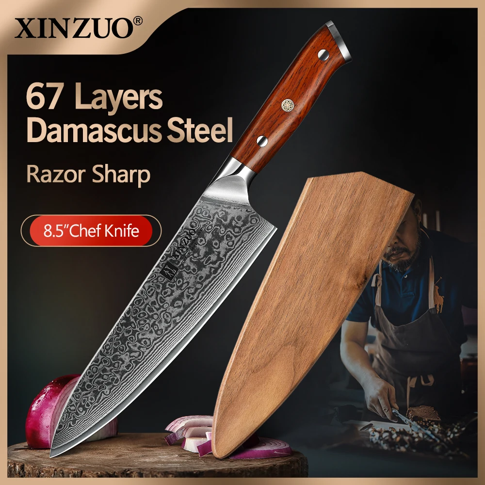 XINZUO 8.5 Inch Chef Knives High Carbon Chinese VG10 67 Layer Damascus Kitchen Knife Stainless Steel Gyuto Knife Rosewood Handle-animated-img