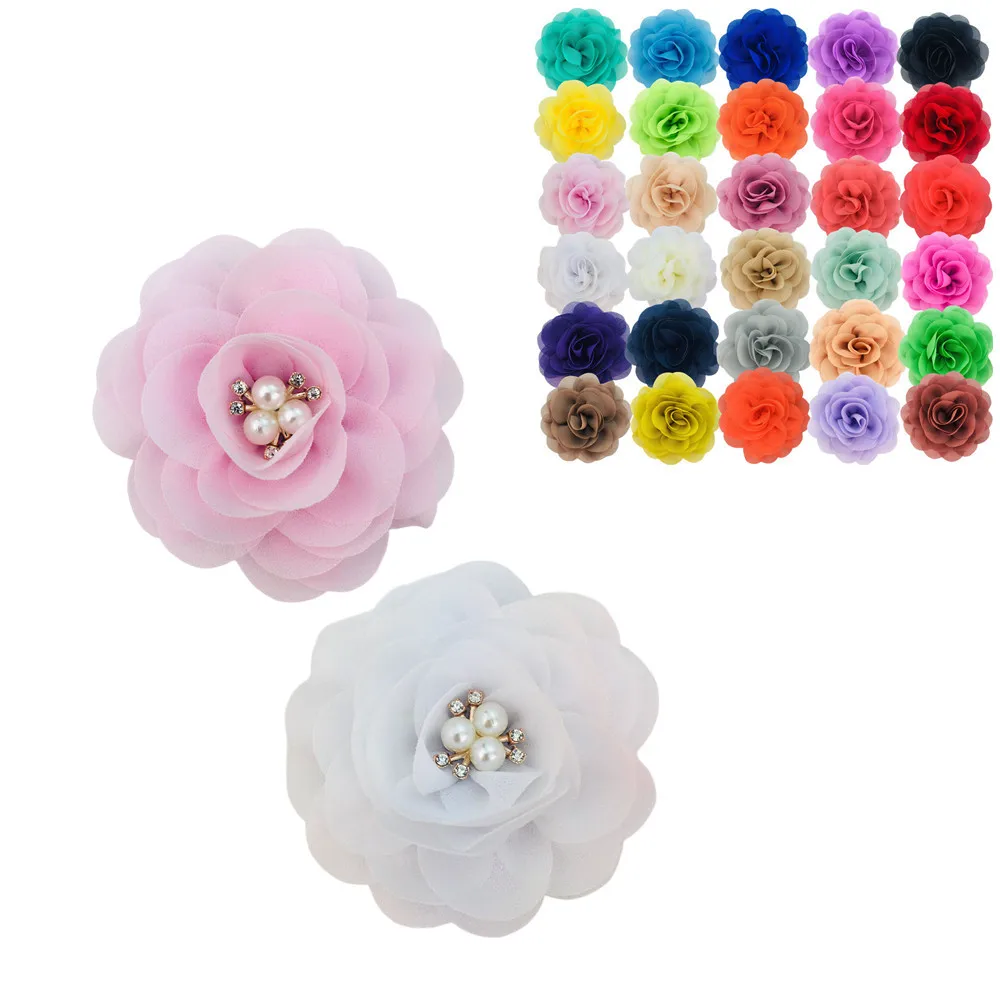 200Pcs Wholesale 2.4" 3.15" Silk Chiffon Rosette Flowers For Girls Headbands Garment Clothes Accessories DIY Supply FH28-animated-img