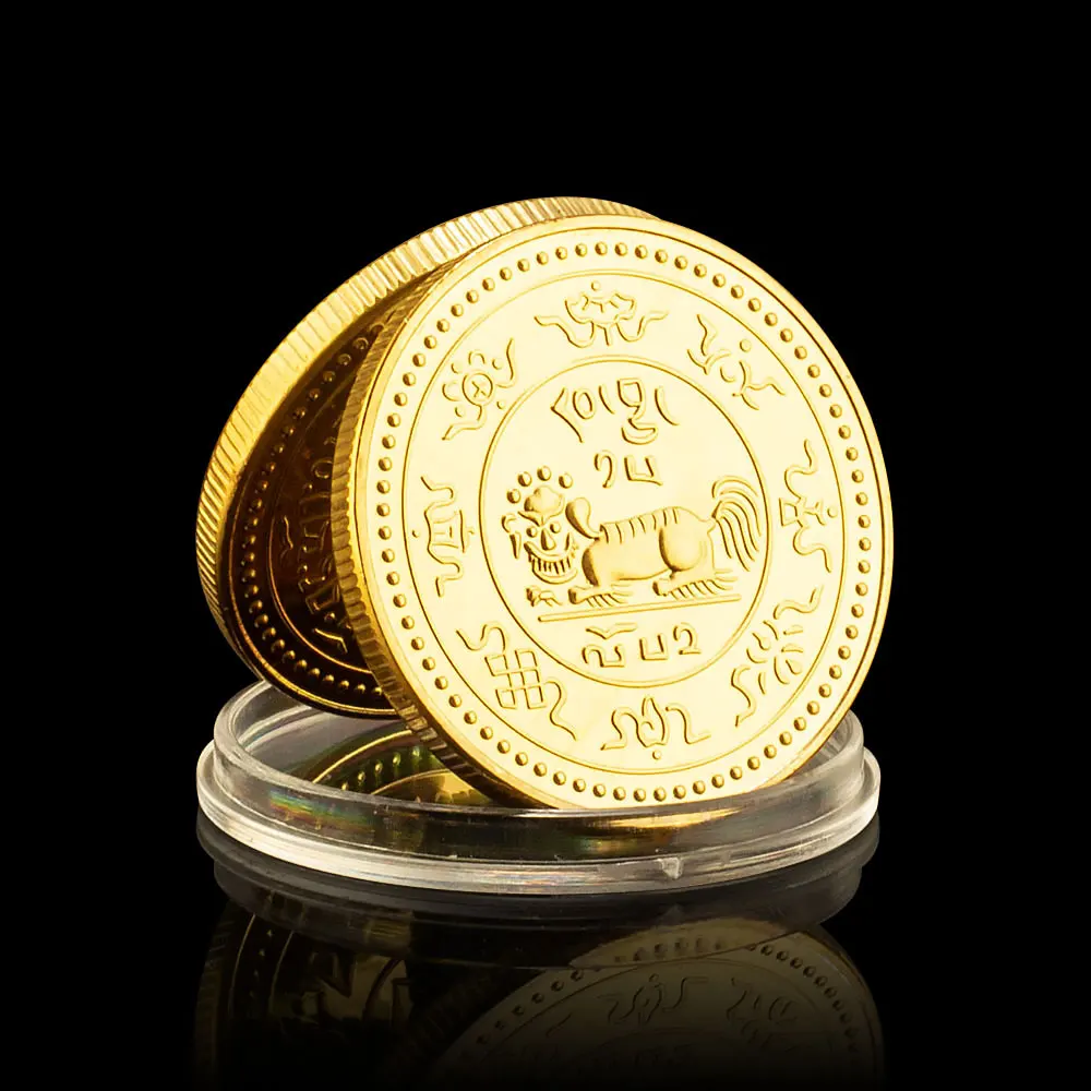 Tibetan Gold Coin Collectible Gold Plated Souvenir Coin Non-currency Commemorative Coin-animated-img