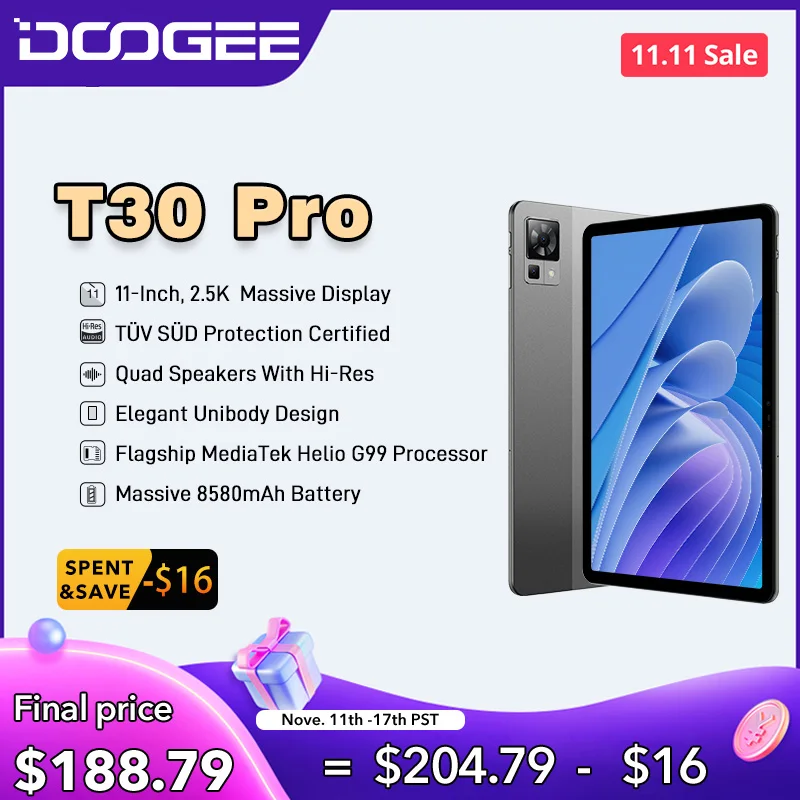 DOOGEE T30 Pro Tablet 11 Inch Helio G99 2.5K TÜV Certified 8GB RAM